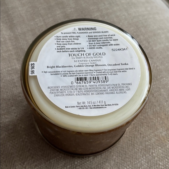 Bath & Body Works 3 Wick Candle Touch of Gold - Picture 2 of 2